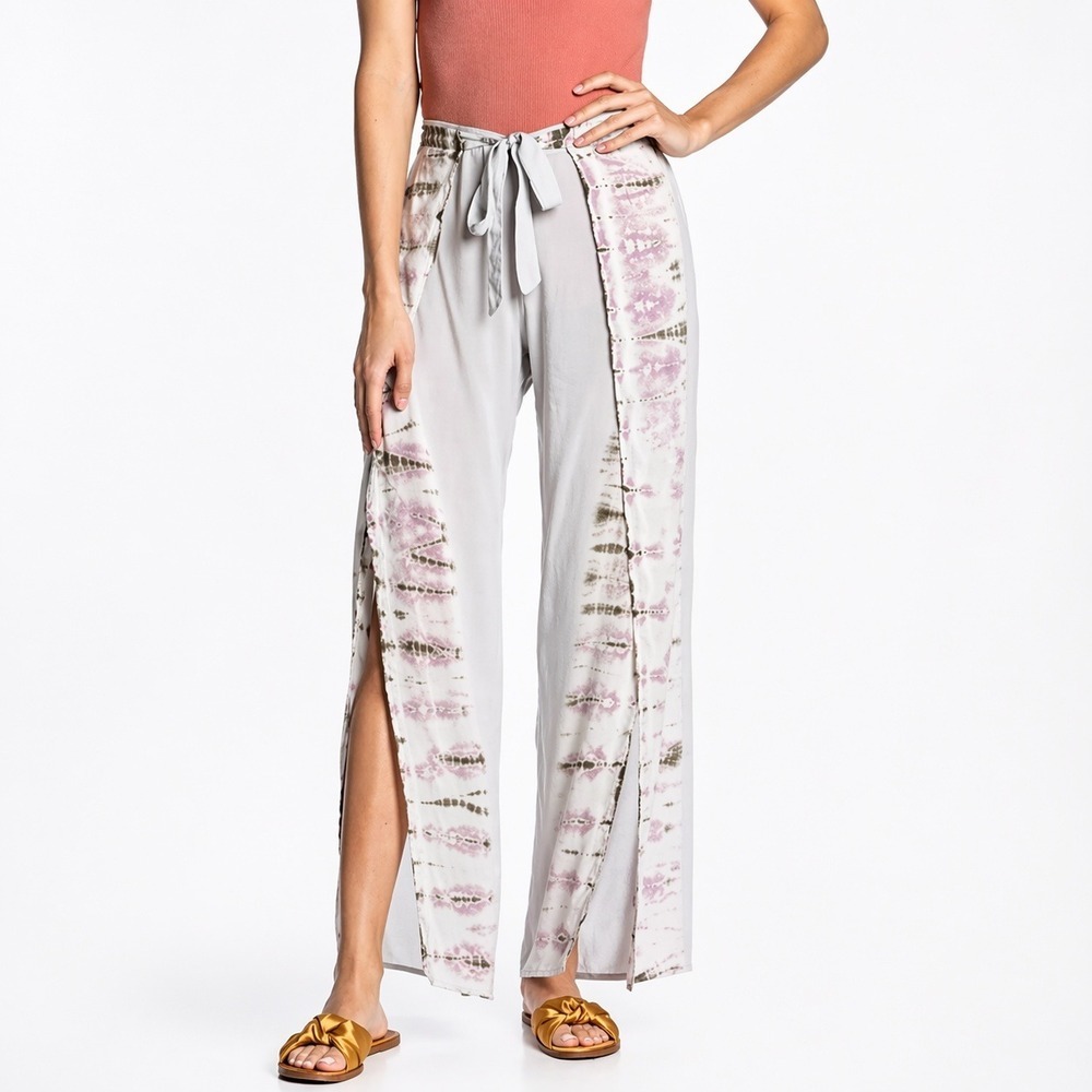 Young Fabulous & Broke NEW Gray Tie Front Split Leg Harem Beach Pants SZ Medium